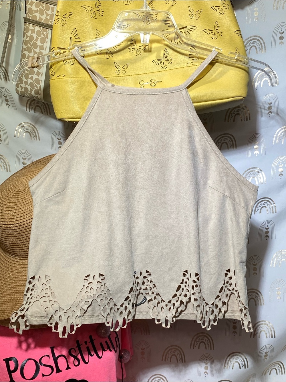 Charlotte Russe Cream Laser-Cut Hem Cropped Cami